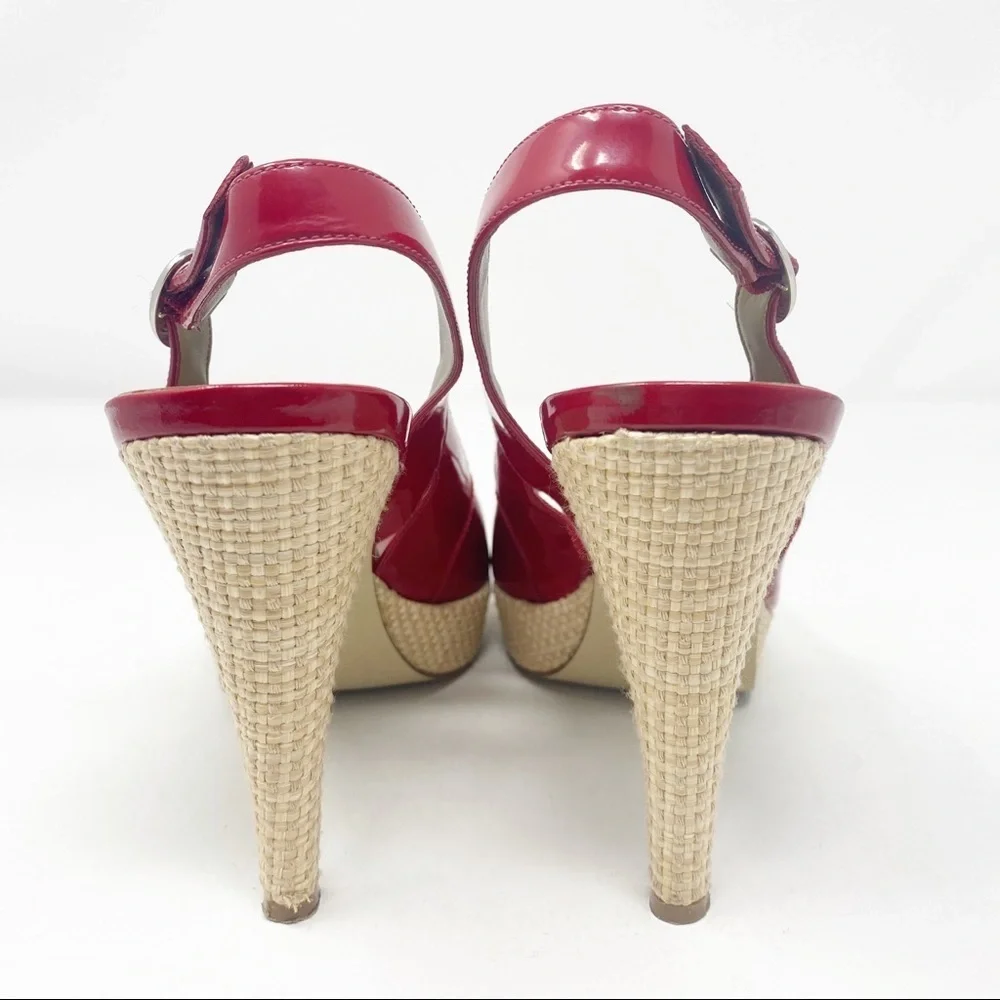 MARC FISHER Open Toe Patent Leather Platforms 8